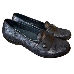 Dansko Olena Leather Pewter Metallic Suede Professional Clog Shoe Women's Sz 38